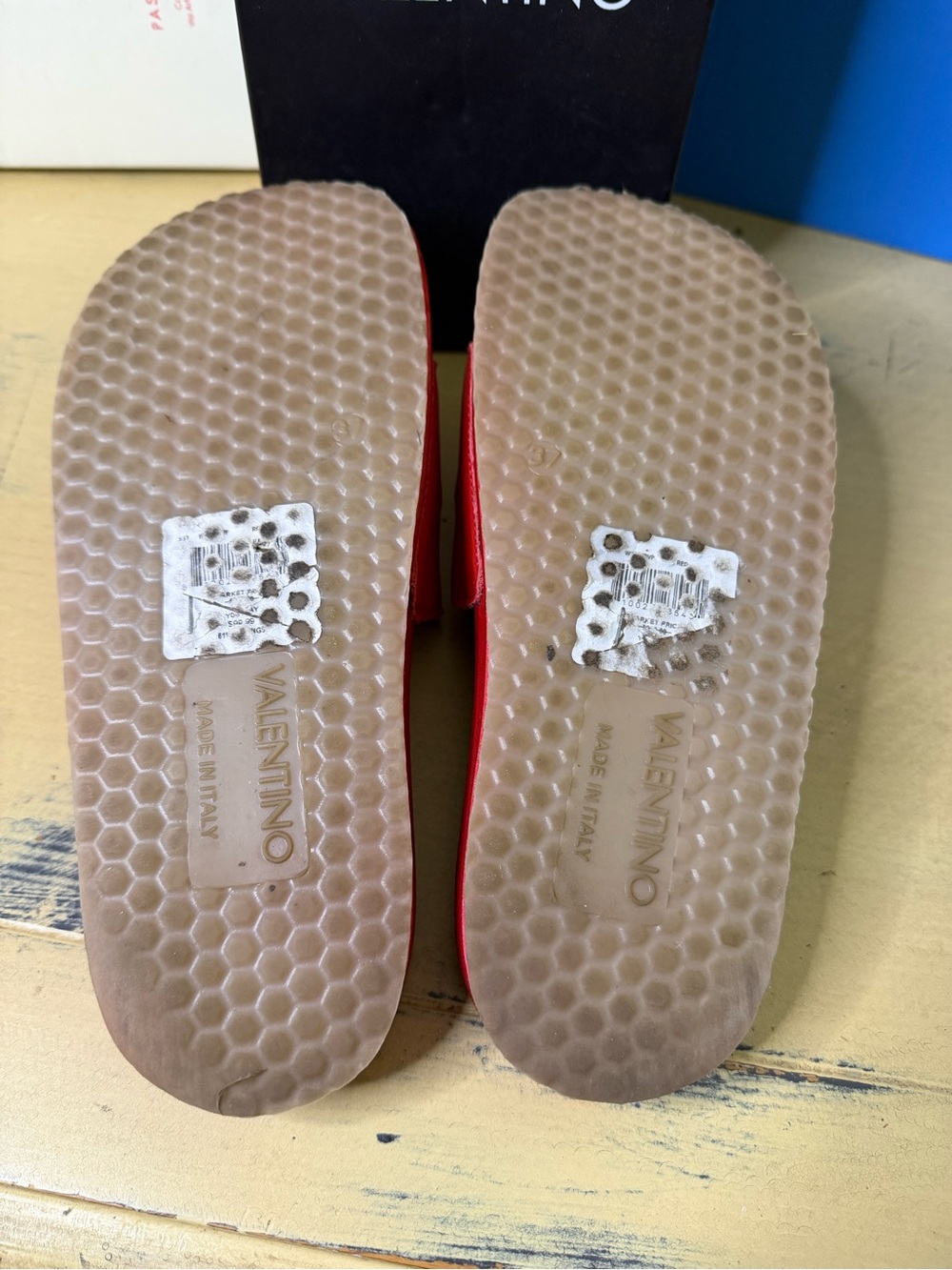 Valentino Red Embossed Logo Slide Sandals - Picture 7 of 9
